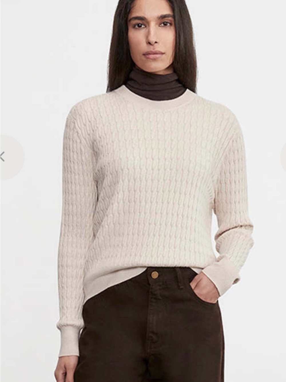 Enza Costa Cream Cable Crewneck Sweater